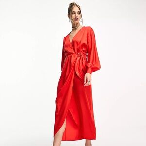 & Other Stories wrap midaxi dress in red